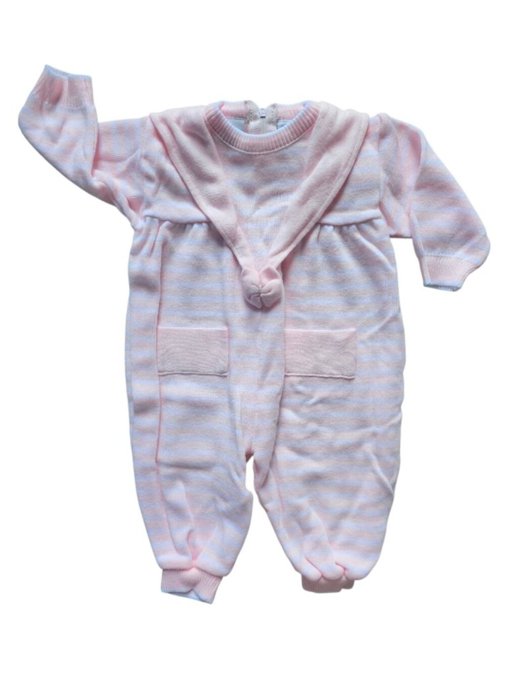 Vintage Cuddle Bear Pink Striped Knit Romper - Baby 6-9 Months